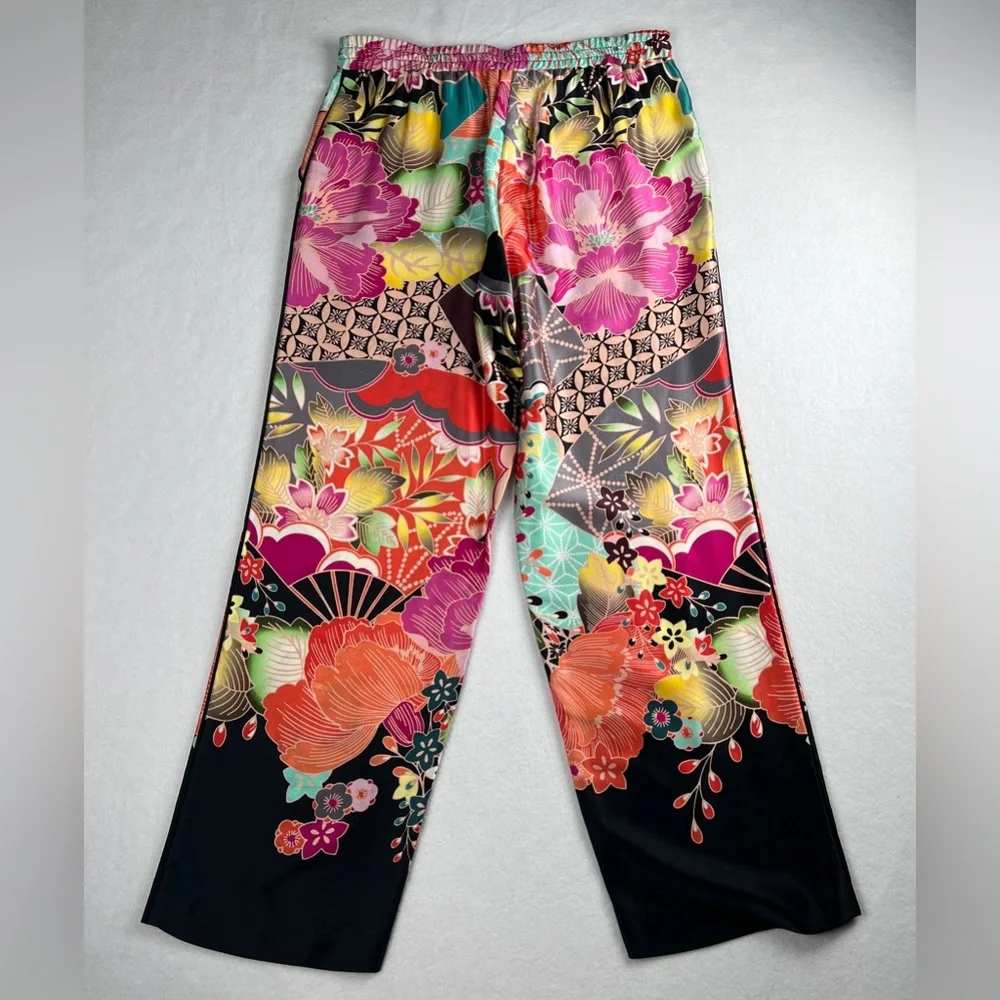 Trina Turk Women's Silk‎ Pants Floral Japanese Theme Multicolor Medium - Picture 2 of 9